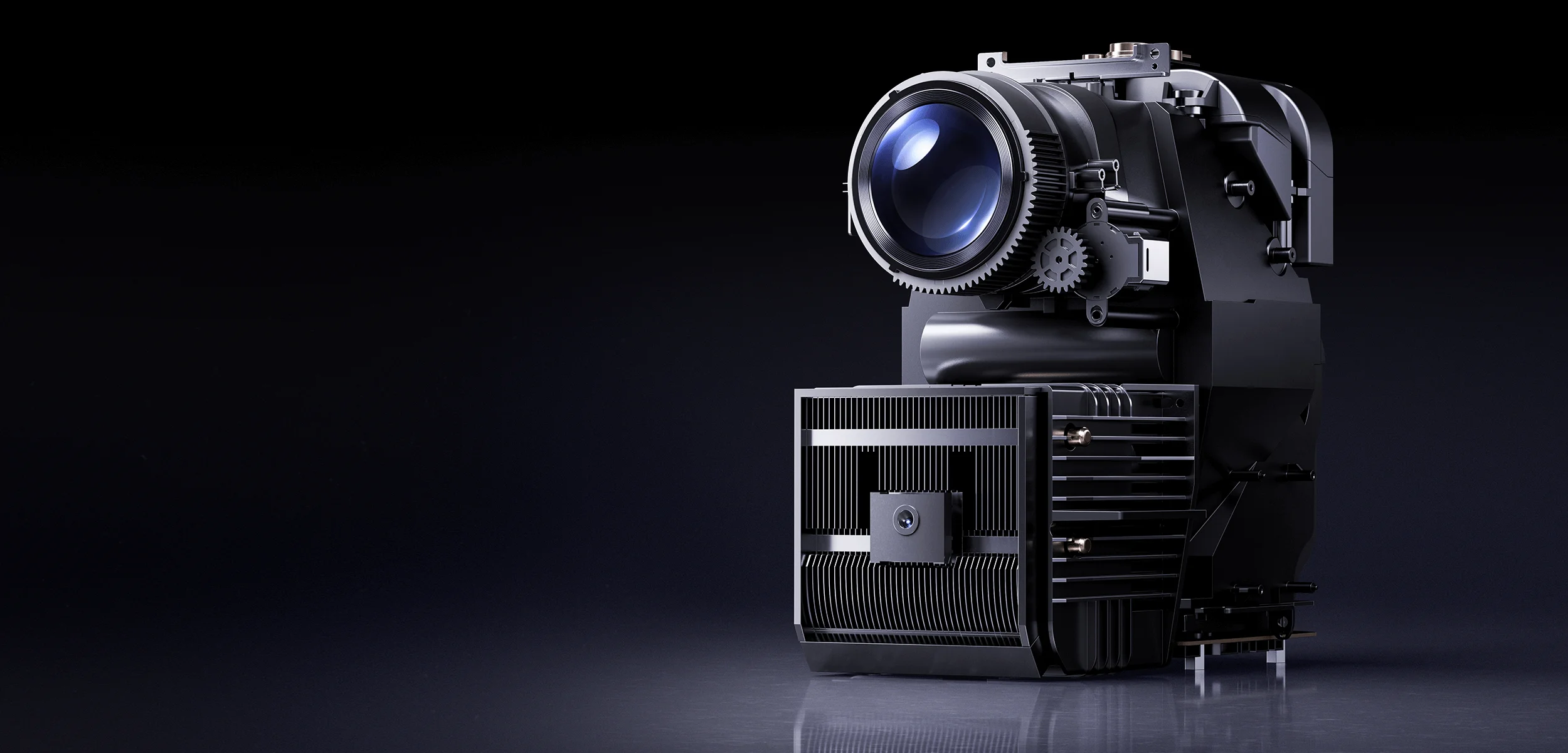 Close-up of InFocus projector fully sealed optical engine with heat dissipation technology