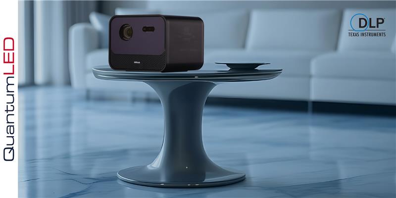 Crusader Grandmaster projector on a table with blurred background